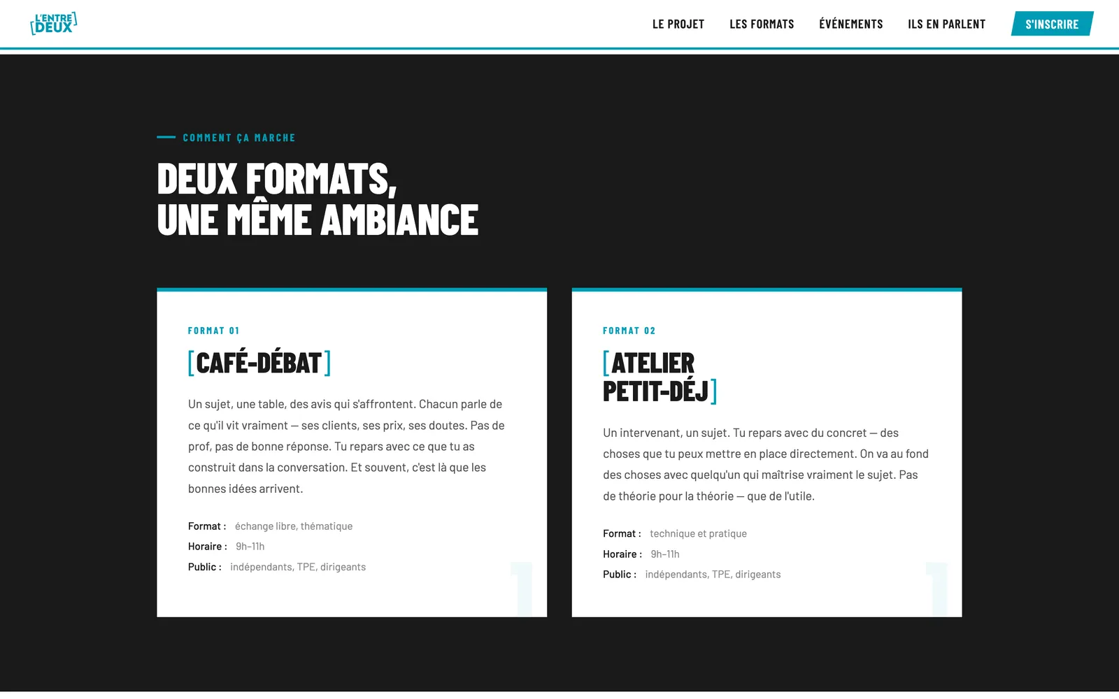 Section « Deux formats, une même ambiance » : Café-Débat et Atelier Petit-Déj