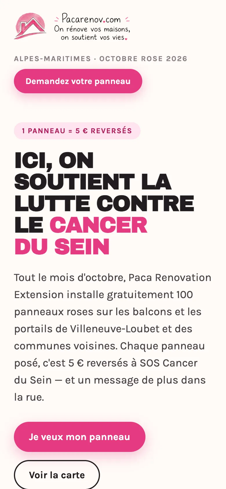 Le site Octobre Rose affiché sur un téléphone